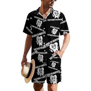 Be Kind To Dentists Tooth Hawaïaans pak voor heren, set van 2 stuks, strandoutfit, shirt en korte broek, bijpassende set