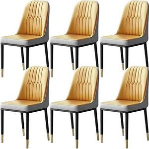GEIRONV Moderne PU lederen gestoffeerde stoelen set van 6, met metalen poten Eetkamerstoelen Slaapkamer Woonkamer Stoel Keuken Bureau Bijzetstoel Eetstoelen (Color : Yellow, Size : 41x42x88cm)