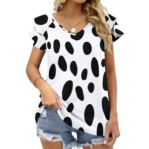 Zwart-wit Dierenprint Grafische Blouse Top Voor Vrouwen V-hals Tuniek Top Korte Mouw Volant T-shirt Grappig