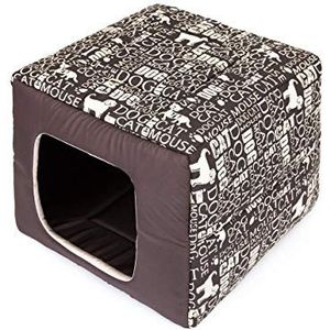 PillowPrim Hondenhok, hondenbed, 2-in-1, hondenmand, hondenbed, hondenhuisje, dierenbed, tekstopdruk, maat XL, 53 x 53 cm