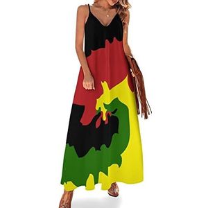 Rasta Tie Dye Swirl Zomerjurk voor dames, maxi-jurk, V-hals, mouwloos, spaghettibandjes, lange jurk