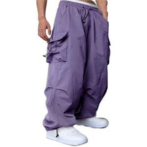 Heren Parachutespringen Broek Elastische Taille Tieners Parachutebroek Vintage Stijl(Color:Purple,Size:M)