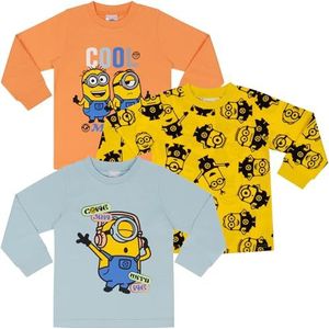 MINIONS /Despicable Me Three Pack 100% gekamd katoen T-shirts met lange mouwen Tops, Meerkleurig, 6-7 jaar
