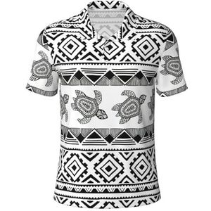 PPHGUT Etnische Schildpad Gestreepte Print Mannen Korte Mouw Comfort Polo Shirts Casual Dagelijks Outdoor Vakanties Sport Reizen, Zwart, S