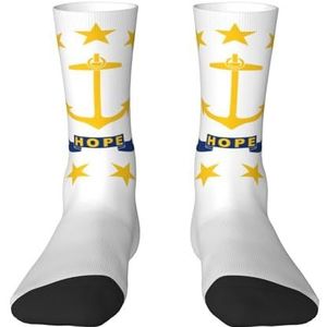 Evengigy Rhode Island Staat Vlag Grappige Sokken Crazy Fashion Cool Gepersonaliseerde Zachte Crew Sokken voor Mannen Vrouwen Unisex, Wit, One size