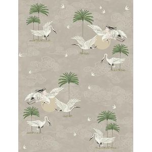 behang kraanvogels taupe 53 cm x 10 m - van Sanders & Sanders