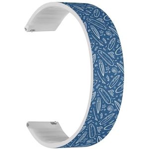 RYANUKA Solo Loop band compatibel met Ticwatch E3, C2 / C2+ (Onyx & Platinum), GTH/GTH Pro (Blauw Wit Outlines Doodle Surfboards) Quick-Release 20 mm rekbare siliconen band band accessoire, Siliconen,