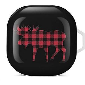 Plaid Moose Lumberjack Rood Zwart Oordopjes Hoesje Compatibel met Samsung Hard Shell Beschermhoes Wit-Stijl