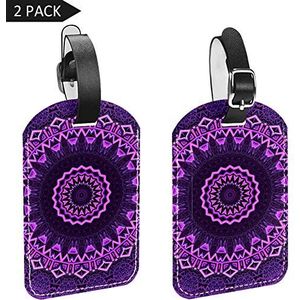 PU lederen bagagelabels naam ID-labels voor reistas bagage koffer met rug Privacy Cover 2 Pack,Paars Mandala