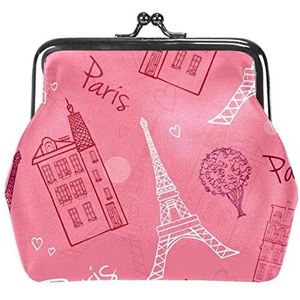Munten Portemonnees Vintage Pouch Change Portemonnee Portefeuilles Frankrijk Parijs Eiffeltoren Roze, Multi kleuren, 3.3x3.6 in/11x12 cm, Klassiek