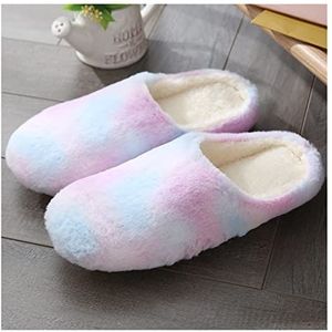 LYHYDMA Katoenen pantoffels Vrouwen Winter Indoor Warm Thuis Slippers Koppels Slaapkamer Regenboog Kleuren Antislip Zachte Bodem Vrouwelijke En Mannelijke Thuis Slippers (Stijl-3 Paars, Chinees 39)