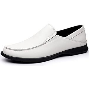 Herenloafers Ronde neus lederen loaferschoenen Flexibele antislip Antislip Outdoor Party Slip-on (Color : White, Size : 41 EU)