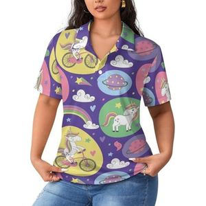 Magisch patroon met eenhoorn dames poloshirts met korte mouwen casual T-shirts met kraag golfshirts sport blouses tops S