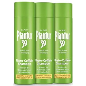 Plantur 39 Fyto-cafeïne-haarshampoo voor dames, 3 x 250 ml, speciaal voor gekleurd en beschadigd haar, cafeïne tegen haaruitval bij vrouwen, versterkt de haargroei