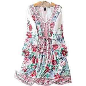 voor vrouwen jurk Plus jurk met bloemenprint en riem (Color : Multicolore, Size : XXL)