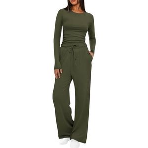 Niuvoo Skims Dupe Loungewearset met stretchy crop top en een wijde broek met trekkoord, perfect als trainingspak, loungewear of pyjama, 2-delig, A1 Groen, S