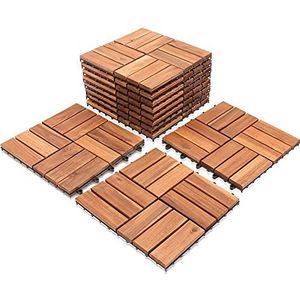 SWANEW 4 m² houten tegels, mozaïek, acaciahout, tegels, 44 stuks, 30 x 30 cm, balkontegels, tuintegels, terrastegels voor tuin, terras, balkon