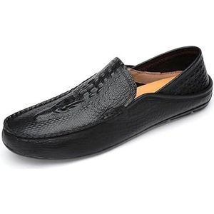 Heren loafers ronde neus effen kleur krokodillenprint leren loafer schoenen antislip platte hak lichtgewicht casual slip-ons (Color : Black, Size : 42 EU)