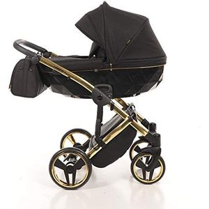 Combi kinderwagenset Junama Diamond S-Line babywagen buggy babyschaal + accessoires (02 zwart-goud, 3-in-1)