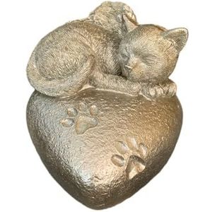 Monello Kattenurn kat op hart - dierenurn - urn dier - kattenurn met hart - ca. 0,85 liter - ca. 9 kg - voor binnen en buiten (champagne)