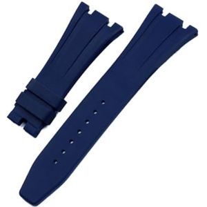 LUGEMA 26 Mm Zacht Zwart Wit Groen Geel Oranje Grijs Blauw Rood Siliconen Rubberen Horlogeband Armband Compatibel Met AP ROYAL OAK Horlogeband Riem (Color : BLUE, Size : 26MM_WITH SILVER BUCKLE)