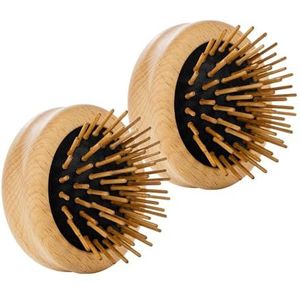 REMOS Haarborstel mini, opvouwbaar met houten stiften van beukenhout, ronde compacte ontwarringsborstel, 2 x