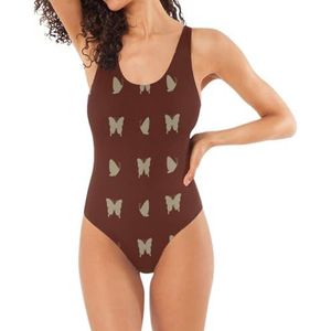 LI ZHI XIN Dames eendelig badpak dames badmode badpakken dames buikcontrole zwemkostuums, U-hals en rug vlinderpatroon, Meerkleurig, S