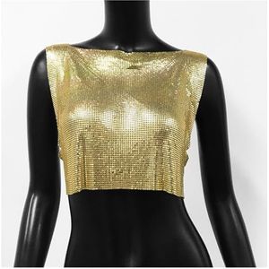 Sexy metalen pailletten tanktop for dames zomer strand backless crop top rave festival club outfits hemdje (Kleur : Gold, Size : M)