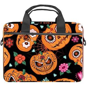 Kleurrijke Eenvoudige Bladeren Patroon Laptop Schouder Messenger Bag Crossbody Aktetas Messenger Sleeve voor 13 13.3 14.5 Inch Laptop Tablet Beschermen Tote Bag Case, Halloween Boho Pompoenen Bloemen, 11x14.5x1.2in /28x36.8x3 cm