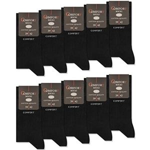 10 Paar Comfort Sokken zonder Elastiek & zonder Naad Heren & Dames Katoen Comfortband 13100 (39-42 zwart)