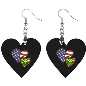 In elkaar grijpende harten USA Tribal Kanaka Maoli Vlag Leuke Hartvormige Hanger Oorbellen Voor Vrouwen Lichtgewicht Houten Oorbellen Mode-sieraden Geschenken