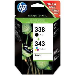HP 338 originele zwarte/343 drie-kleuren inktcartridges, 2-pack