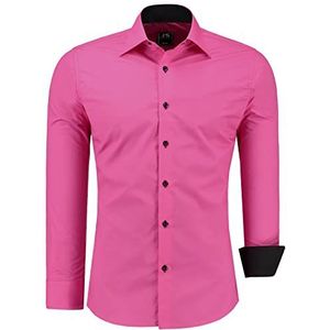 J'S Fashion Herenshirt - slim-fit shirt met lange mouwen - gemakkelijk te strijken - Fuchsia S