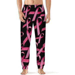 Roze satijnen lint heren pyjama broek zachte lange pyjama broek elastische nachtkleding broek 3XL