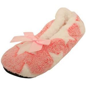 Atania Pluche pantoffelsokken voor dames in balletstijl, Roze Grote Ster, Medium/Large