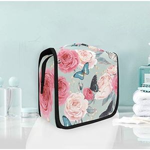 Roze bloem vlinder opknoping opvouwbare toilettas make-up reisorganisator tassen tas voor vrouwen meisjes badkamer