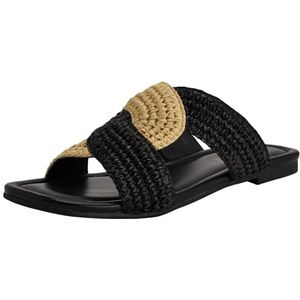 NINE WEST Quara platte sandaal voor dames, Zwart Naturel 001, 38.5 EU