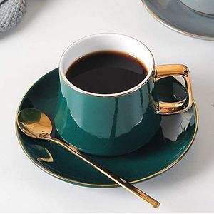 JIUJ Mokken met schotel Basic voor thee koffie cappuccino voor 1 persoon Europees keramiek goud Continental Cup Set Groen 190ml