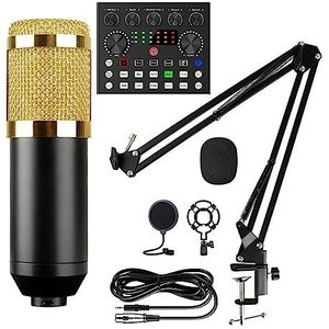Geluidskaartset, Condensatormicrofoon met V8S Live-geluidskaart (optioneel) for live streaming, zingen, gamen(Style B Gold)