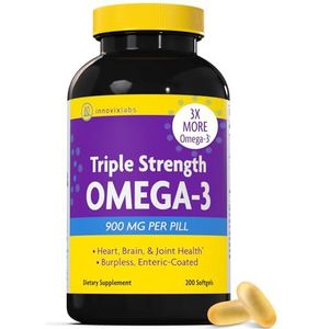 InnovixLabs Triple Strength Omega-3 Concentrated Fish Oil, 900 mg Enteric Coated, Odorless & Burp-Free, 200 Capsules