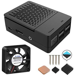 Raspberry Pi 3 B+ behuizing met ventilator en koellichamen voor Pi 3 Model B 3B+/3B/2B (zwart)