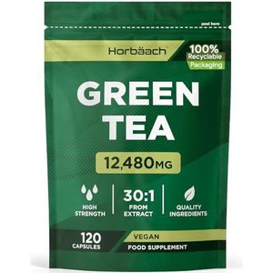 Groene Thee Capsules 12480mg | 120 Vegan Extrakt Stk | EGCg | Green Tea Extract | Hoog Gedoseerd | Horbaach