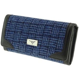 BRAW CLANS TARTANS Authentieke Harris Tweed 'BUTE' lange portemonnee - opvouwbare portemonnee - Tartan portemonnee voor dames - LB2000, Blauwe mand Weave