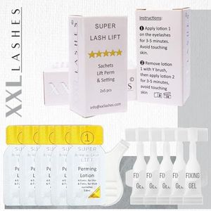 10 x Wimper & Wenkbrauw Lifting, 5 Perming Gel Sachets en 5 Fixing Lotion Mini Tubes voor wimperlifting, wimpergolf en wenkbrauwlifting bestsellers, slechts 2-5 min. toepassingstijd, veganistisch