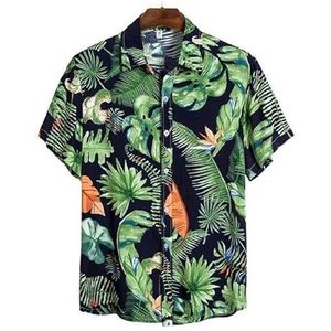 T Shirts Men Hawaiian Shirt Men Beach Casual Short Sleeve Shirts Leaf Floral Printed Clothing For Summer Vacation-001-L
