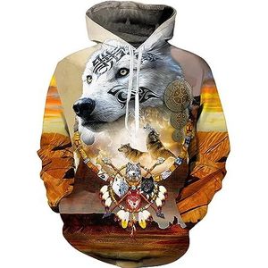 AllMonyba Unisex Indiase inheemse totem wolf 3D bedrukte hoodie trui Harajuku casual kleurrijke mode capuchon sweatshirt, # 10, 24