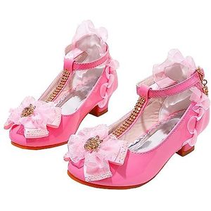 FaLkin Kindersandalen meisjes leren schoenen met hoge hakken, jurk, prinsessenschoenen, grote kinderschoenen sandalen kinderschoenen meisjes prinses schoenen avondschoenen, roze, 26 EU