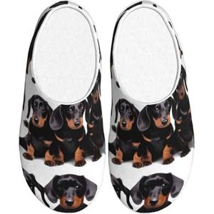 EdWal Teckel Weiner Huisdier Hond Print Winter Warme Slippers Indoor Anti-slip Pluche Slippers Ontspannen Thuis voor Vrouwen Mannen, Zwart, 37.5 EU