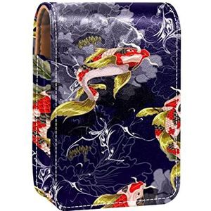 Lippenstift Hoesje met Spiegel Vis Bloemen Sierlijke Paars Bloem Lip Glans Houder Draagbare Lippenstift Opbergdoos Reizen Make-up Tas Mini Lederen Cosmetische Pouch Houdt 3 Lippenstift