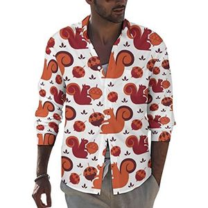 Leuke eekhoorn heren revers lange mouwen overhemd button down print blouse zomer zak T-shirts tops 5XL